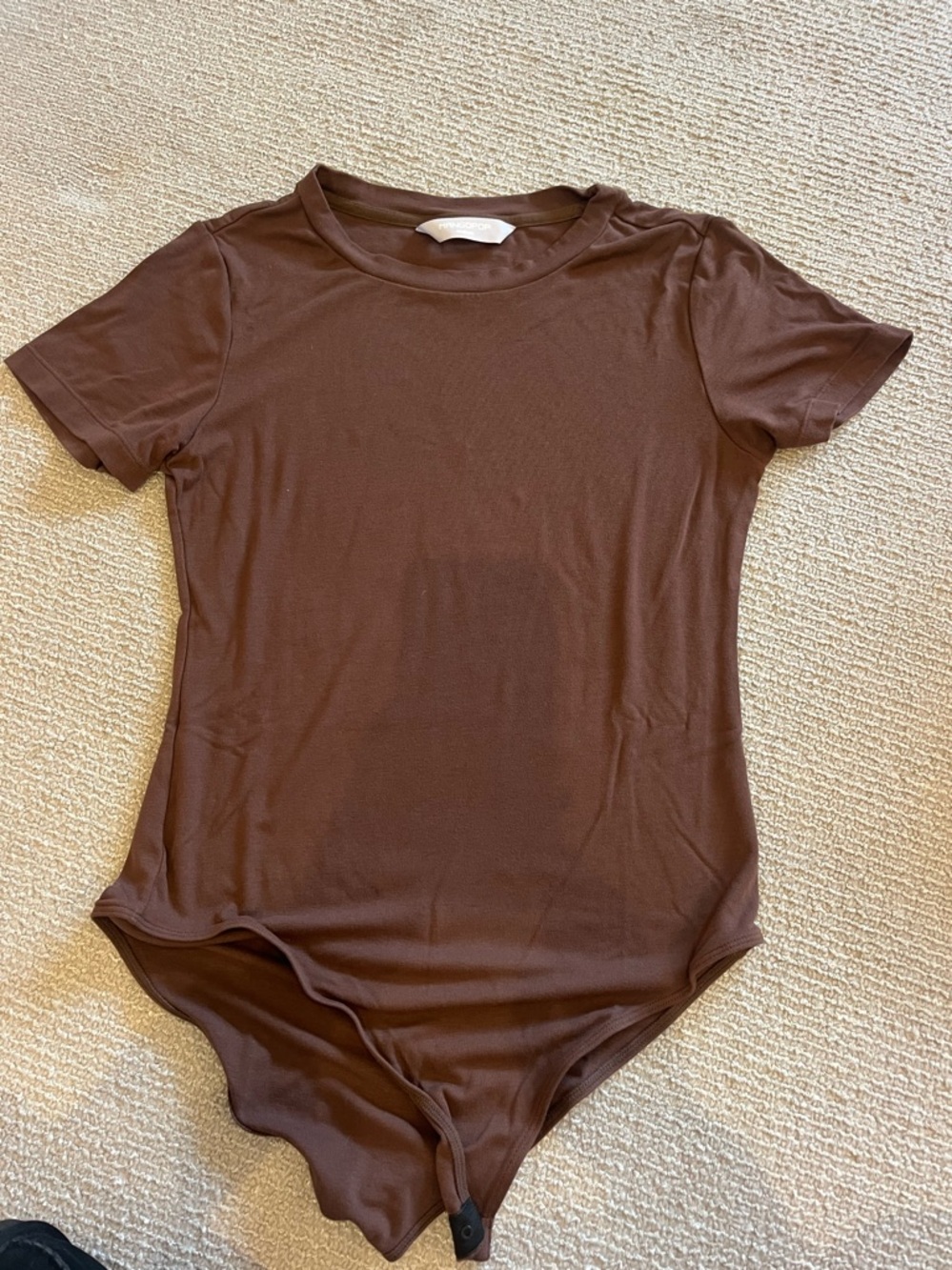 Classic Short-Sleeve Brown Bodysuit — Crew Neck